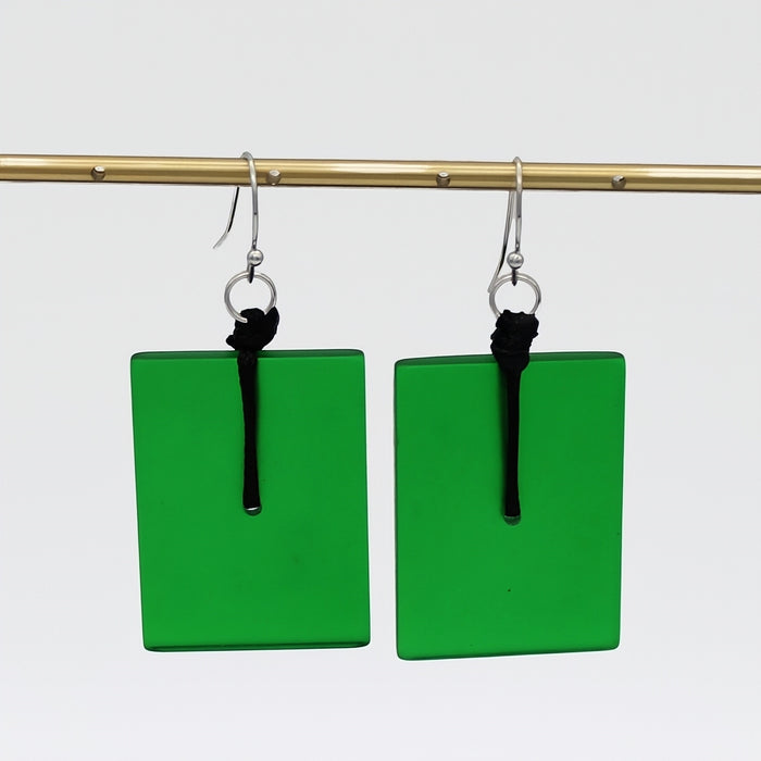 Green Rectangle Dangle Earrings - Sylca Designs - Chunky Jewelry