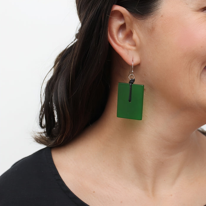 Green Rectangle Dangle Earrings - Sylca Designs - Chunky Jewelry
