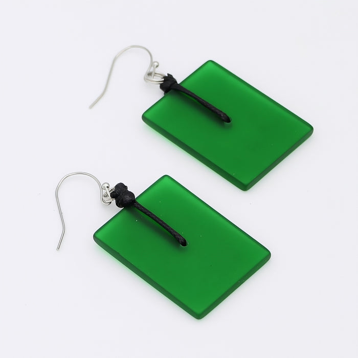 Green Rectangle Dangle Earrings - Sylca Designs - Chunky Jewelry
