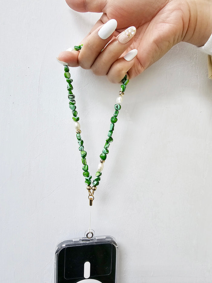 Green Shell With Freshwater Pearls Phone Strap PC011