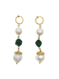 Green Tiger-eye Freshwater Pearls Dangle Clip On Earrings AE031 - FARRA