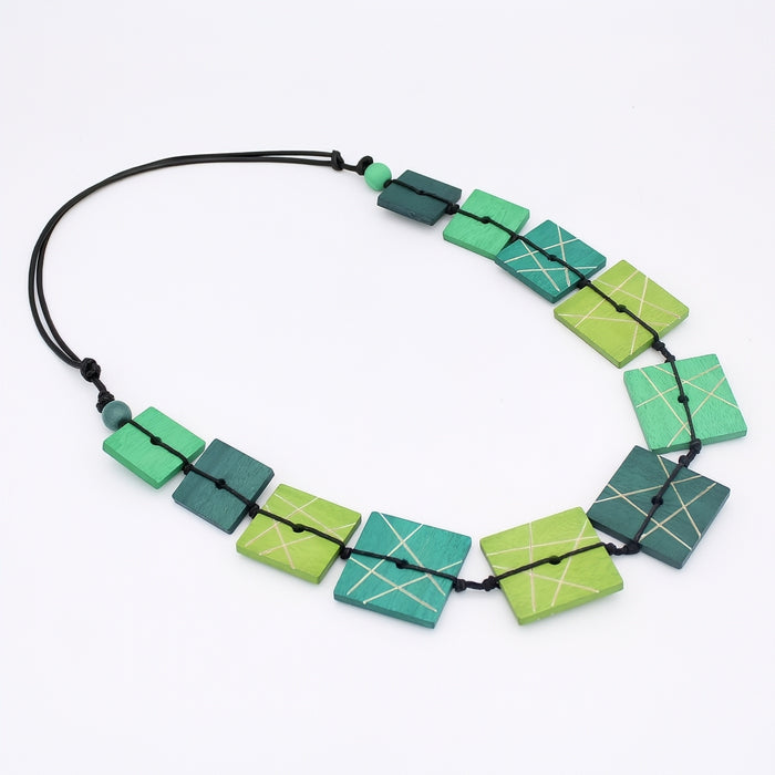 Green Wooden Mosaic Necklace