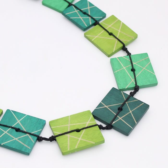 Green Wooden Mosaic Necklace