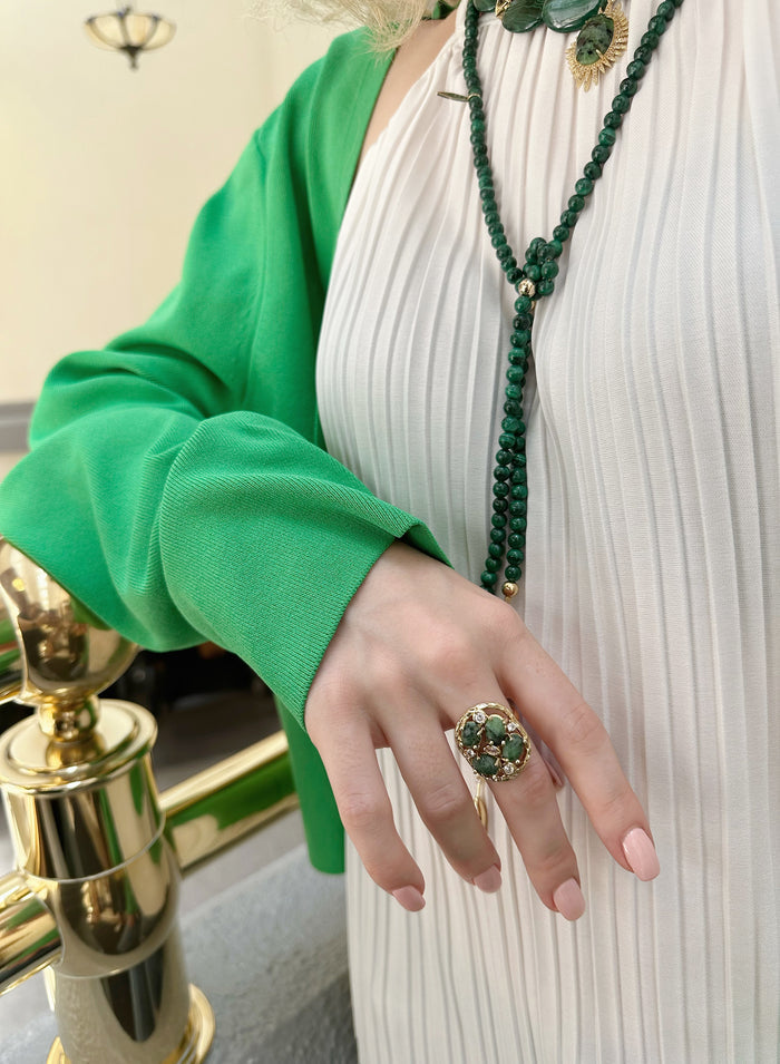 Green Zoisite Gemstone Statement Ring KR004 - FARRA