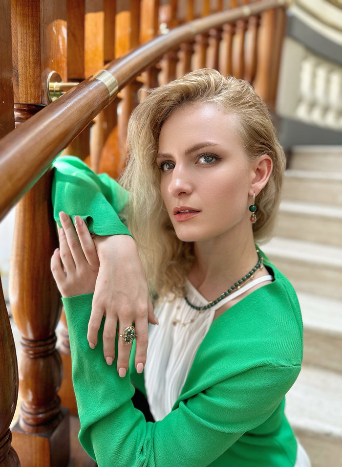 Green Zoisite Gemstone Statement Ring KR004