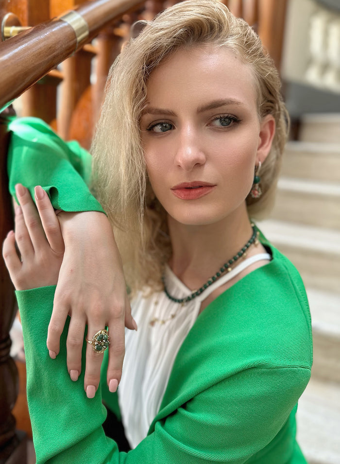 Green Zoisite Gemstone Statement Ring KR004