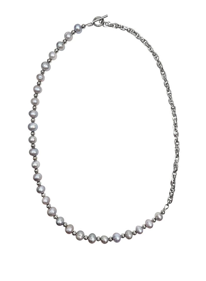 Grey Freshwater Pearls With Chain Men's Necklace MEN05