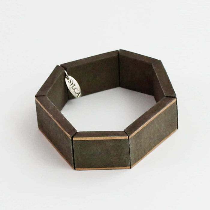 Grey Geometric Amelia Bracelet with Gold Trim - Sylca Designs - Chunky Jewelry