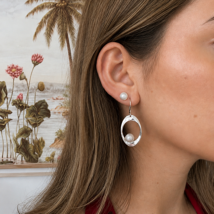 halo pearl earrings sterling silver freshwater pearl drop