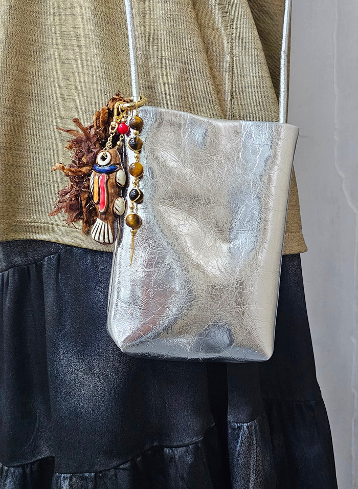 Handcrafted Ceramic Fish With Tiger eye Stone & Tassel Bag Charm