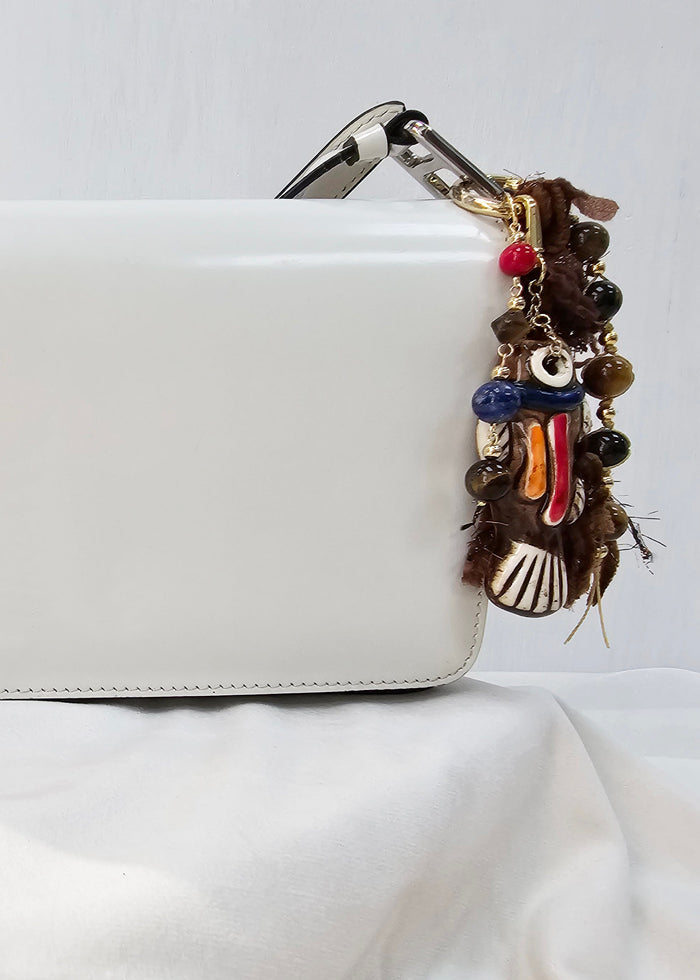 Handcrafted Ceramic Fish With Tiger eye Stone & Tassel Bag Charm