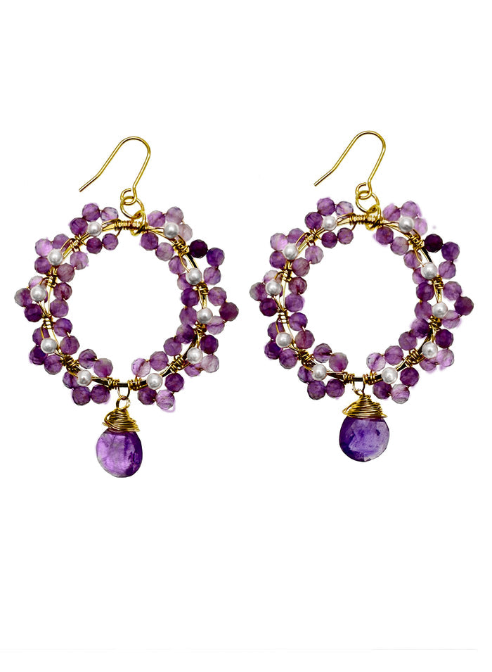 Handcrafted Flower Amethyst Earrings KE027 - FARRA