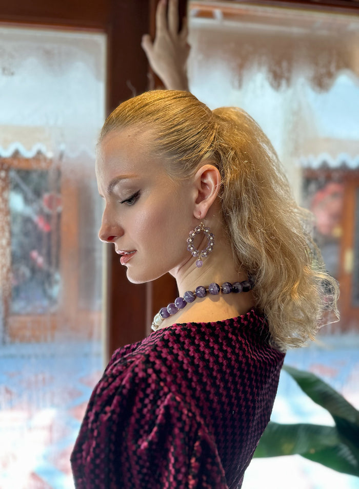 Handcrafted Flower Amethyst Earrings KE027 - FARRA