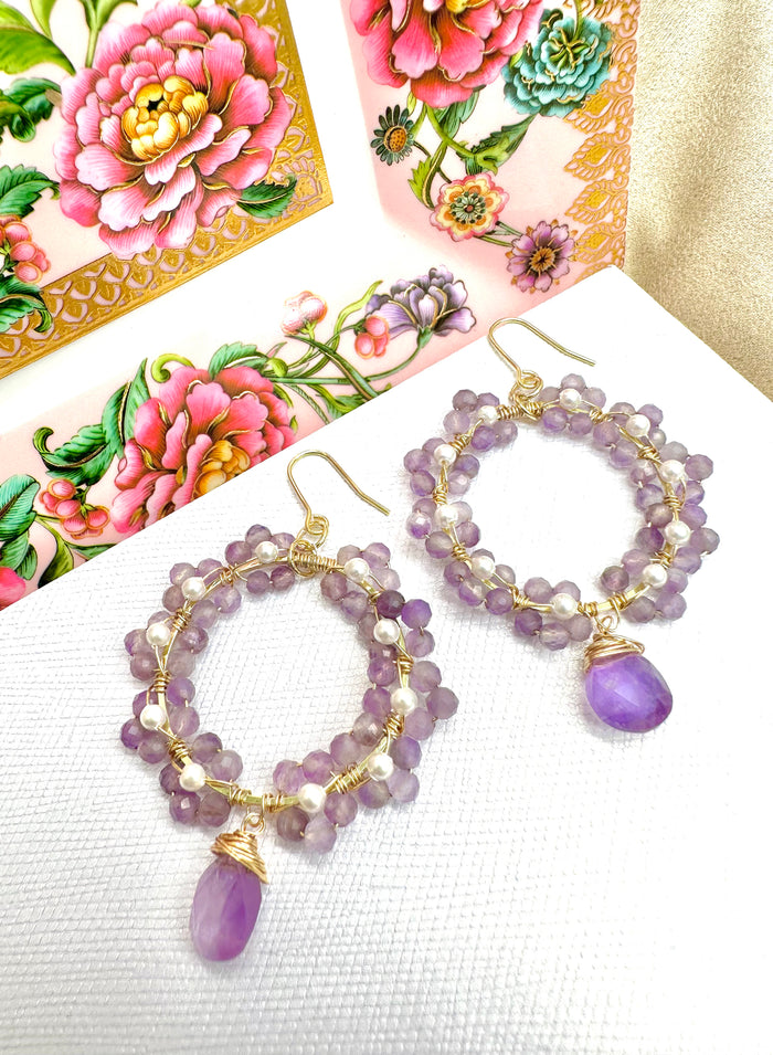 Handcrafted Flower Amethyst Earrings KE027 - FARRA