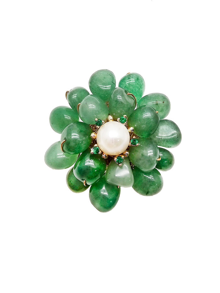 Handcrafted Flower Shaped Aventurine Brooch