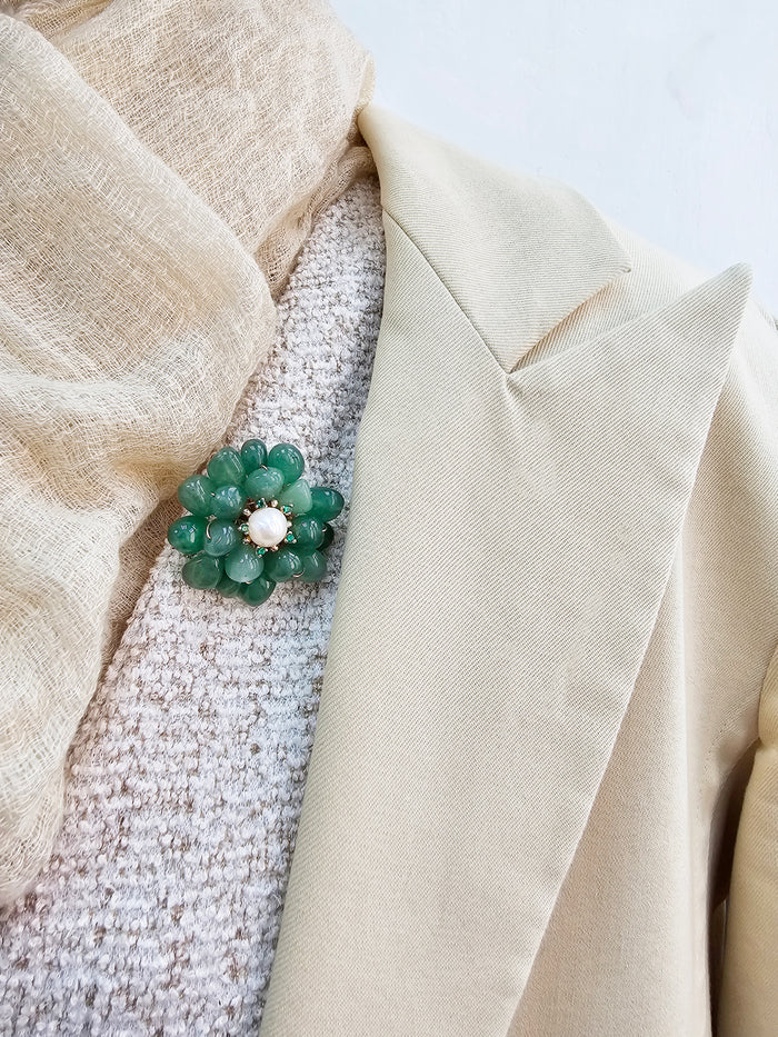 Handcrafted Flower Shaped Aventurine Brooch