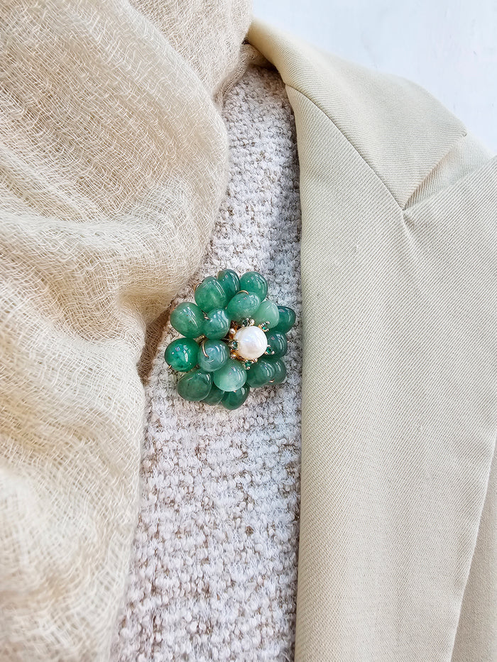 Handcrafted Flower Shaped Aventurine Brooch