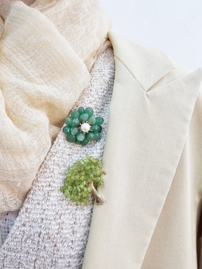Handcrafted Flower Shaped Aventurine Brooch