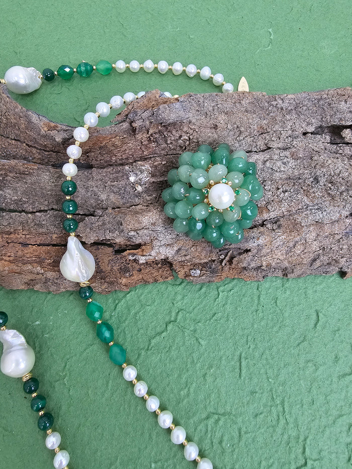 Handcrafted Flower Shaped Aventurine Brooch