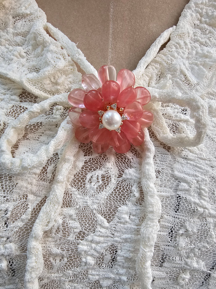 Handcrafted Flower Shaped Watermelon Quartz Brooch