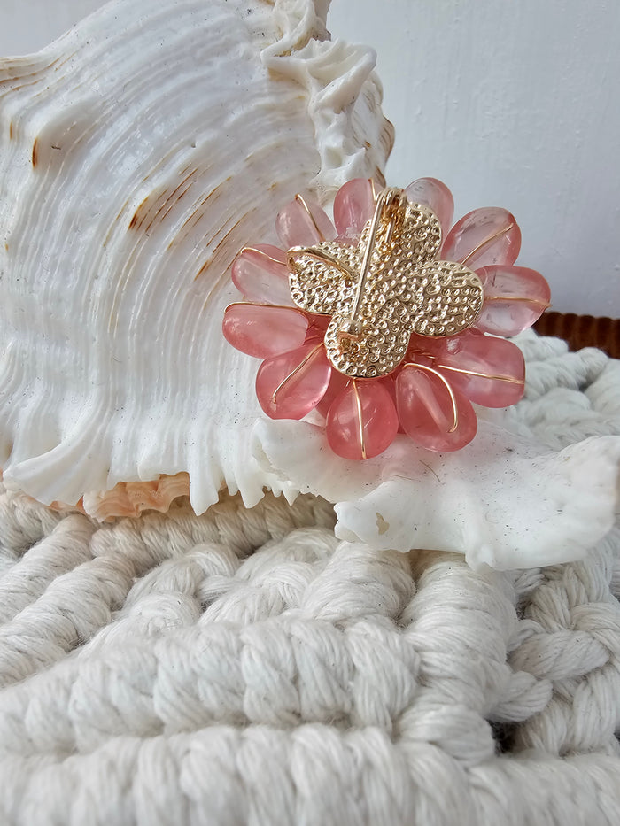 Handcrafted Flower Shaped Watermelon Quartz Brooch