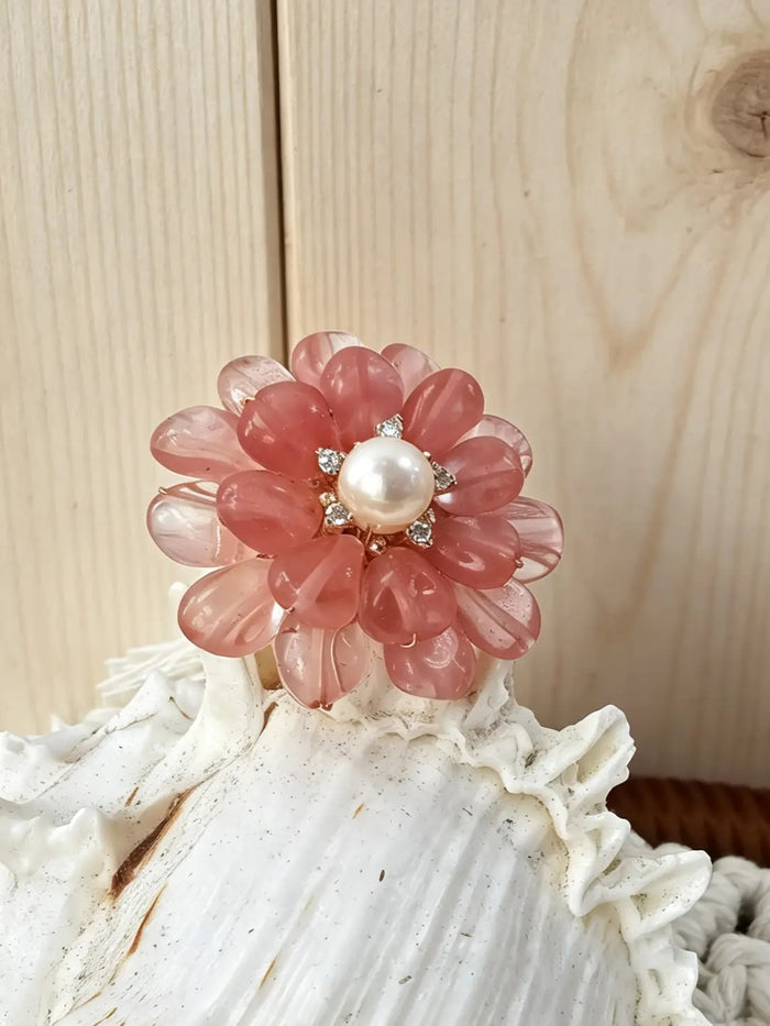 Handcrafted Flower Shaped Watermelon Quartz Brooch