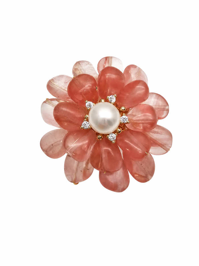 Handcrafted Flower Shaped Watermelon Quartz Brooch