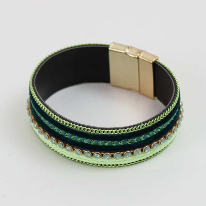 Handcrafted Green Leather Bracelet - Sylca Designs - Chunky Jewelry