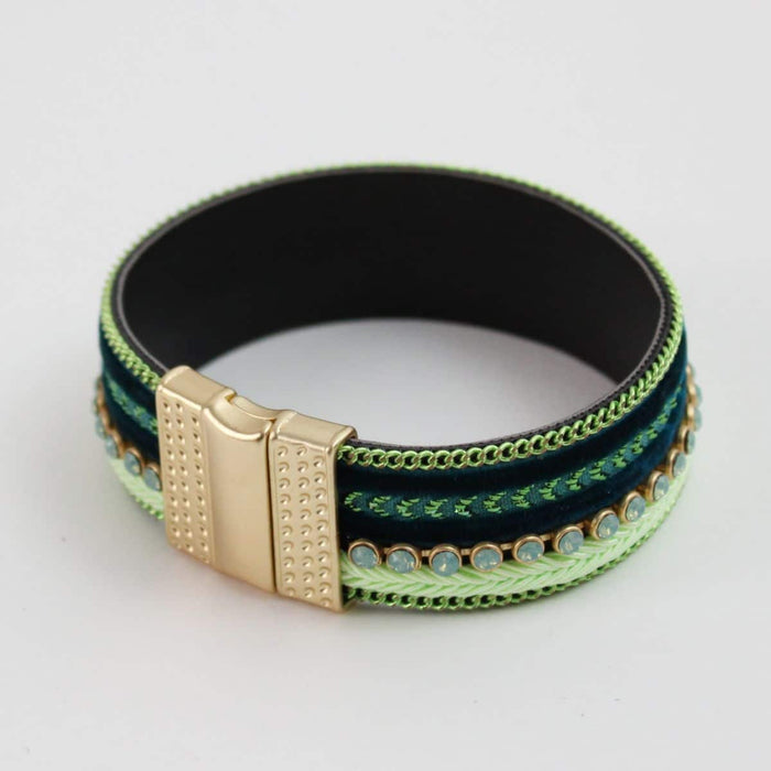 Handcrafted Green Leather Bracelet - Sylca Designs - Chunky Jewelry