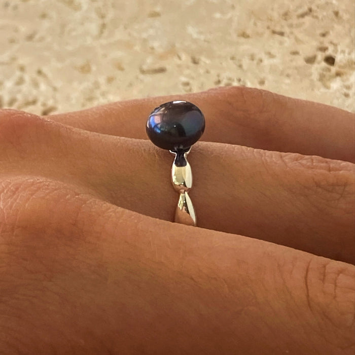 Harmony Black Pearl Ring Silver