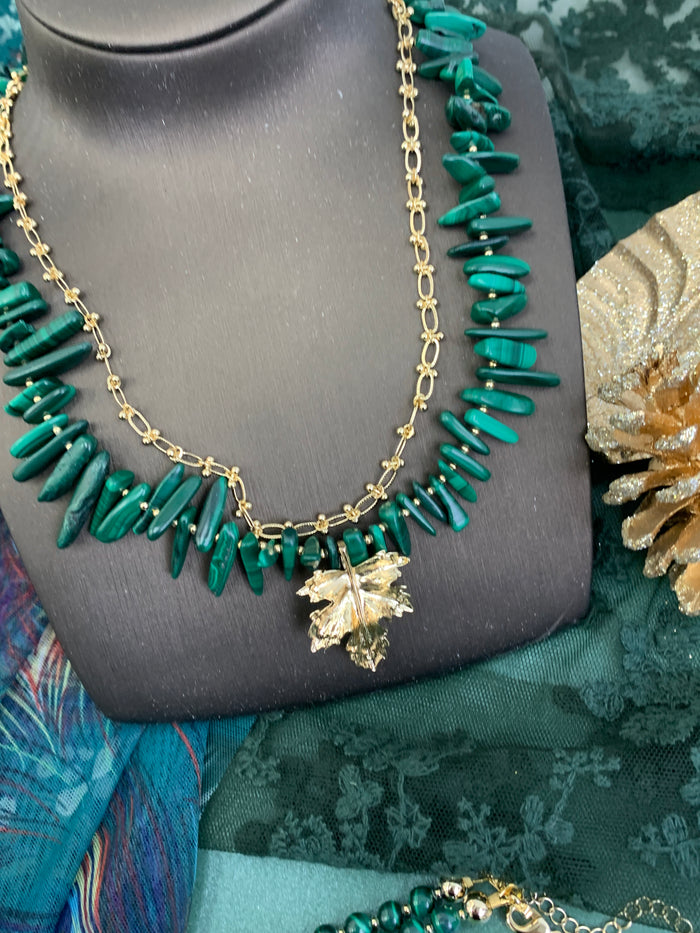 Hawaiian Chips Malachite With Chain Stylish Necklace HN028 - FARRA