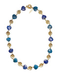 Heart Blue Gemstone With Flower Charms Statement Necklace PN034