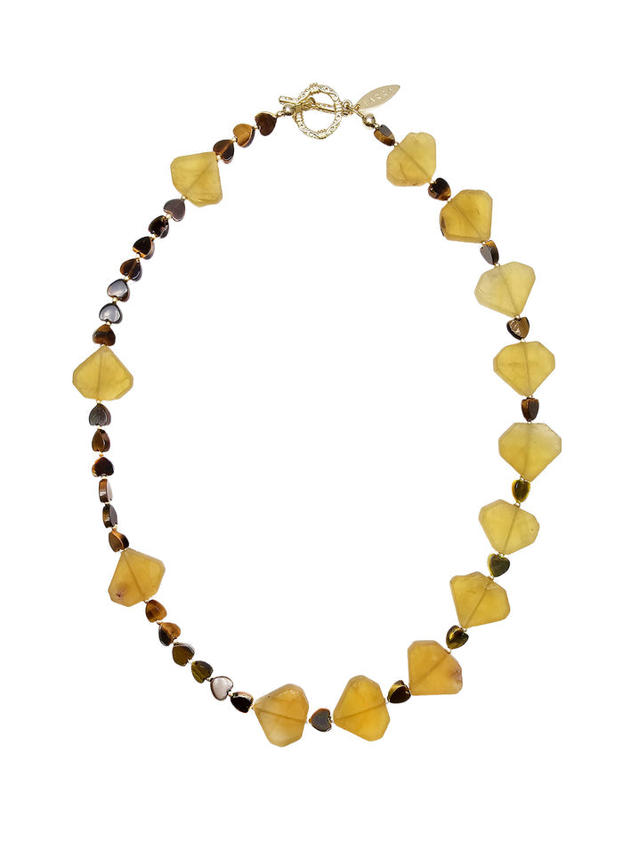 Heart Citrine With Brown Tiger-eye Stone Necklace QN002