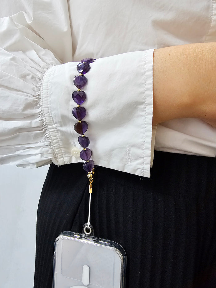 Heart Shaped Amethyst Phone Strap PC027