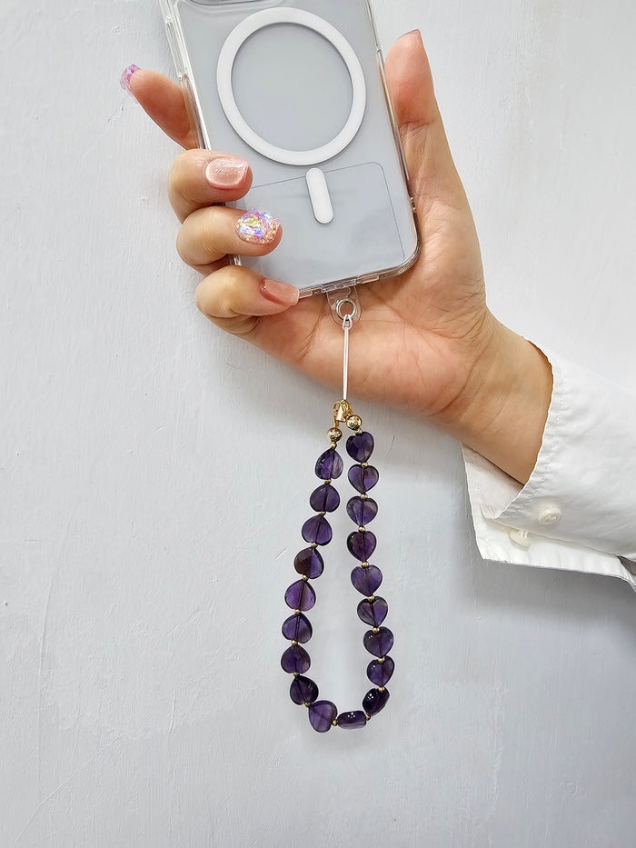 Heart Shaped Amethyst Phone Strap PC027
