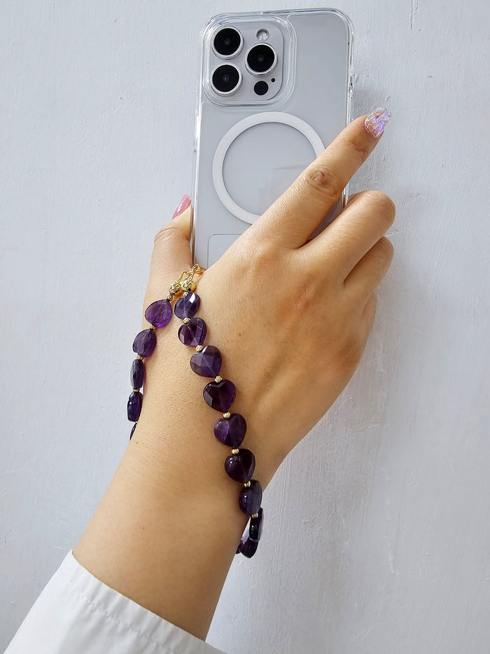 Heart Shaped Amethyst Phone Strap PC027