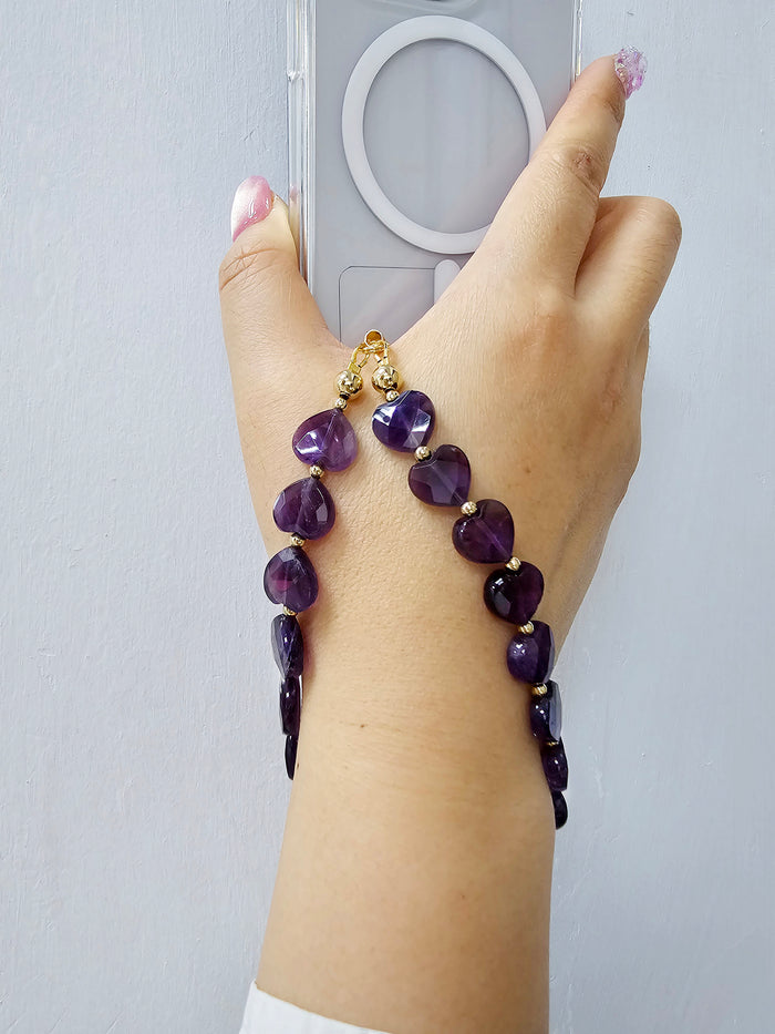 Heart Shaped Amethyst Phone Strap PC027