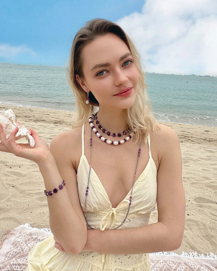 Heart Shaped Amethyst with Magnetic Clasp Choker/ Necklace LN015 - FARRA