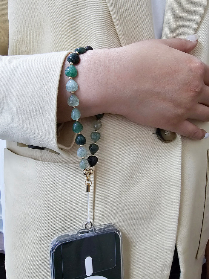 Heart Shaped Green Aventurine Phone Strap PC022