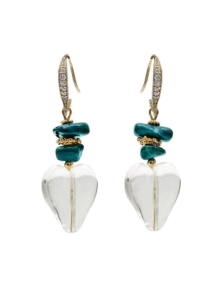 Heart Shaped White Quartz With Green Bamboo Coral Earrings QE011