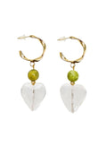 Heart-Shaped White Quartz with Green Opal Hoop Earrings QE008