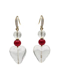 Heart White Quartz With Red Bamboo Coral Earrings QE021