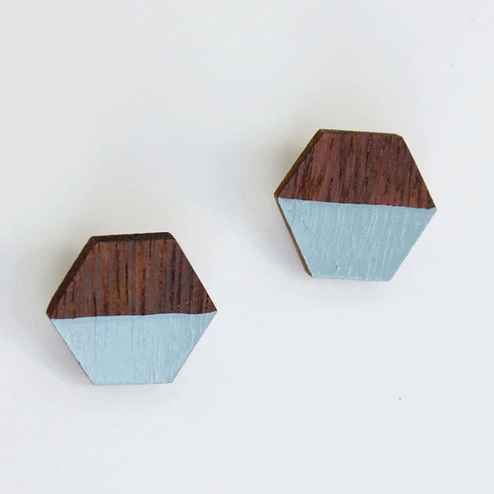 Hexagon Wooden Post in Baby Blue - Sylca Designs - Chunky Jewelry