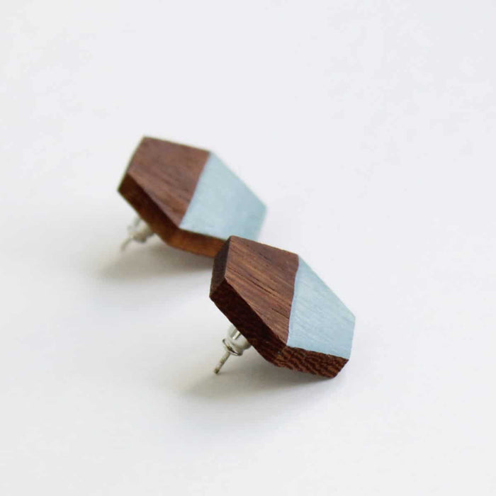 Hexagon Wooden Post in Baby Blue - Sylca Designs - Chunky Jewelry