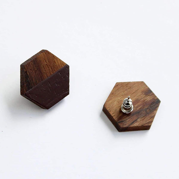 Hexagon Wooden Post in Burgundy - Sylca Designs - Chunky Jewelry