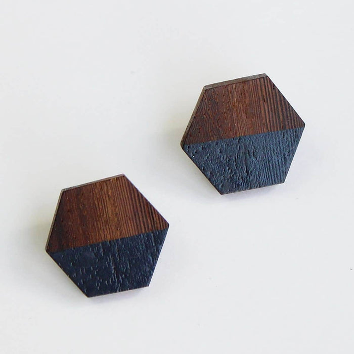 Hexagon Wooden Post in Charcoal - Sylca Designs - Chunky Jewelry