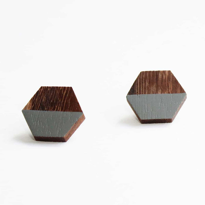 Hexagon Wooden Post in Grey - Sylca Designs - Chunky Jewelry