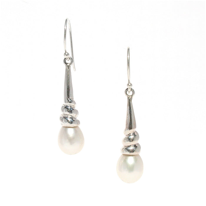 pearl silver hook earrings
