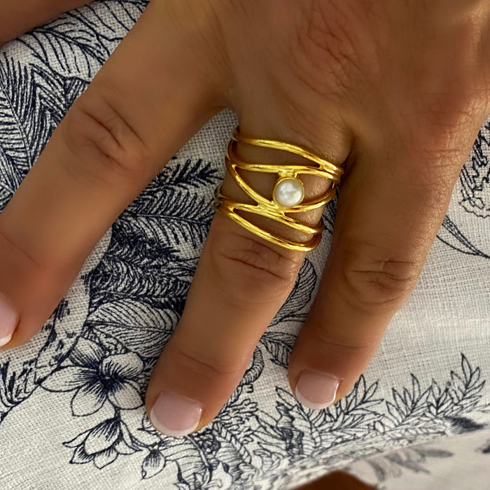Horizontal Falls Ring Gold | Gold Vermeil Statement Ring