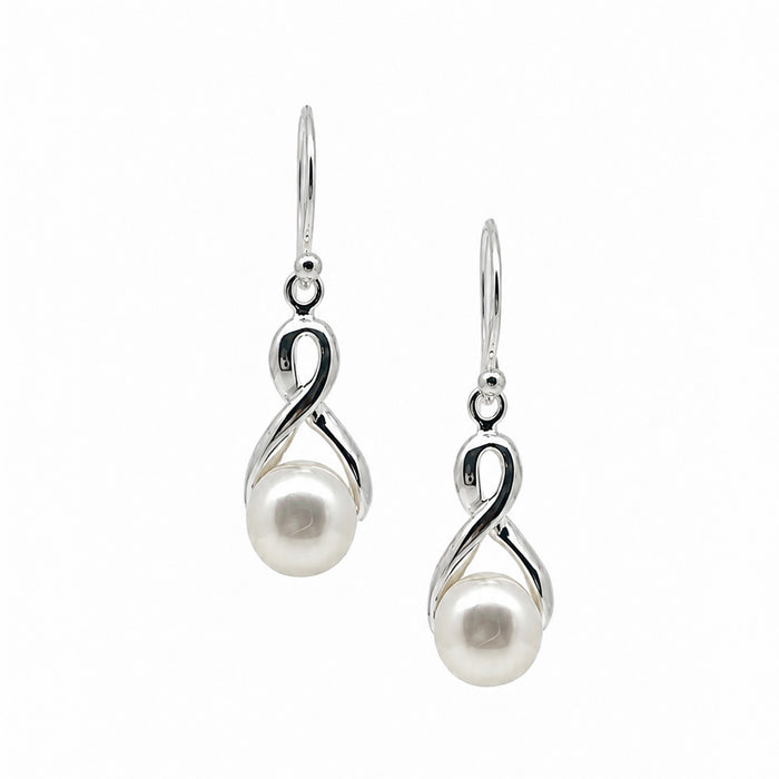 Infinity pearl hook earrings in sterling silver by lush designs jewellery